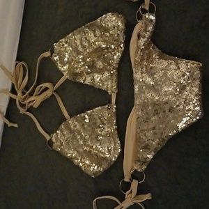 Beige/gold sequin bikini.